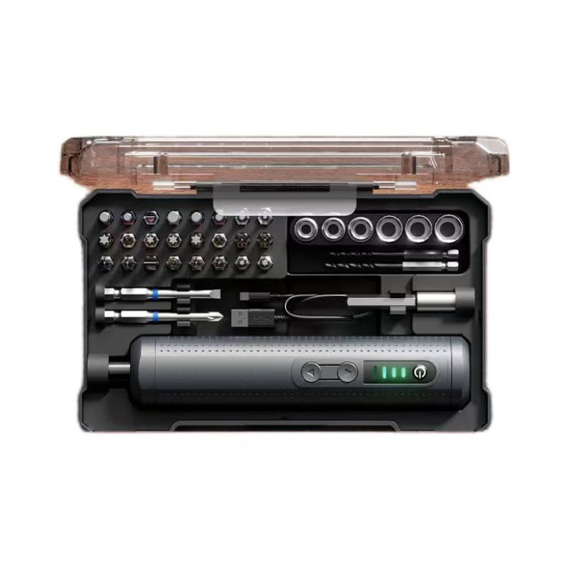 Rechargeable electric screwdriver, compact household, 35 bit set included