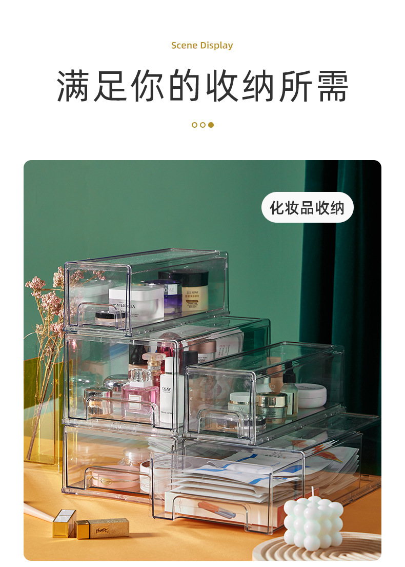 Clear PET cosmetics storage box with drawers