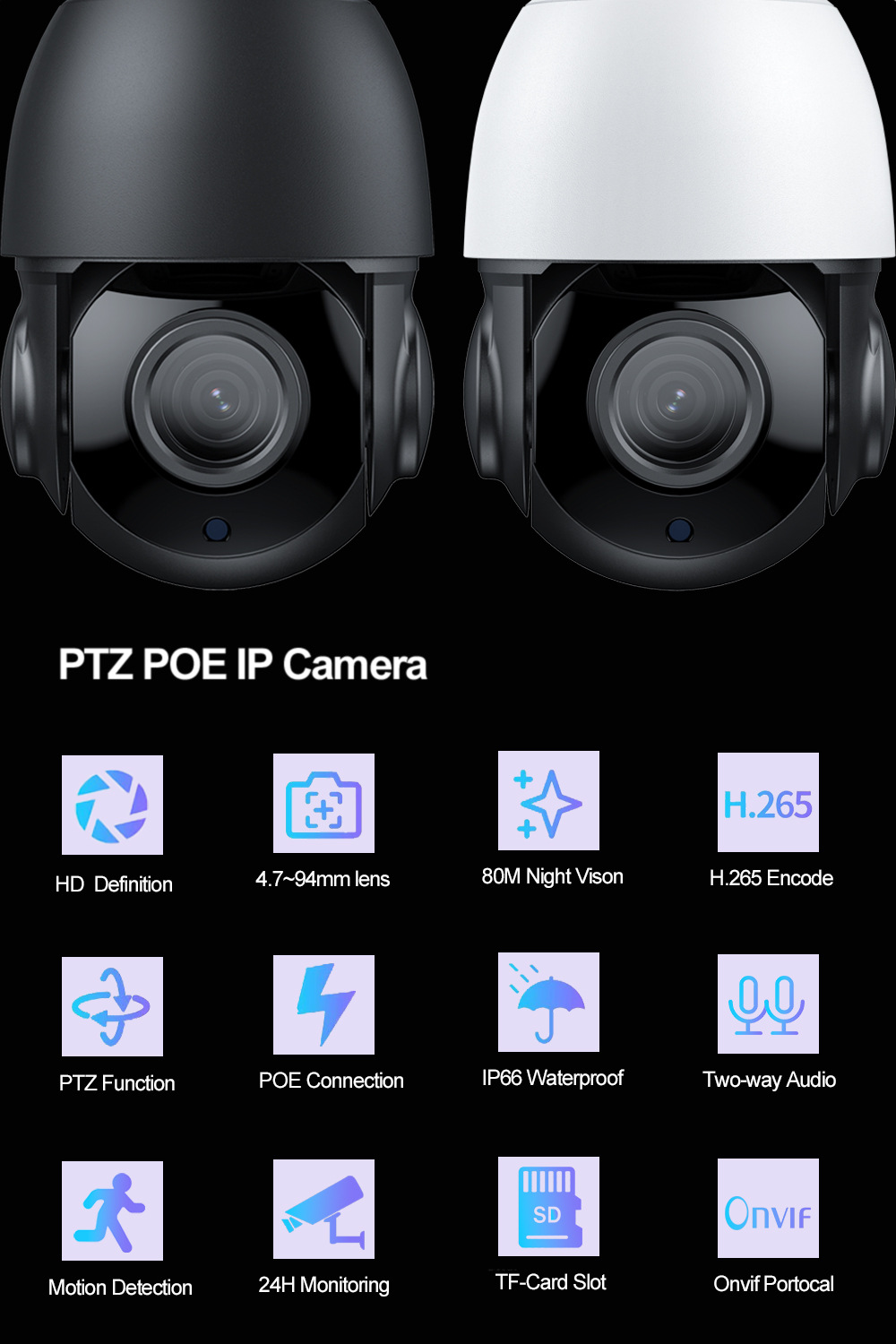 POE 8MP zoom IP PTZ CCTV kamera, dış mekan, HD kızılötesi gece görüşü