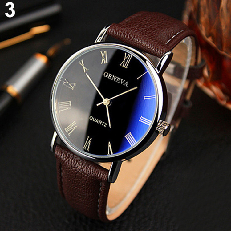 Korean fashion men's watch, alloy case, roman numerals, leather strap