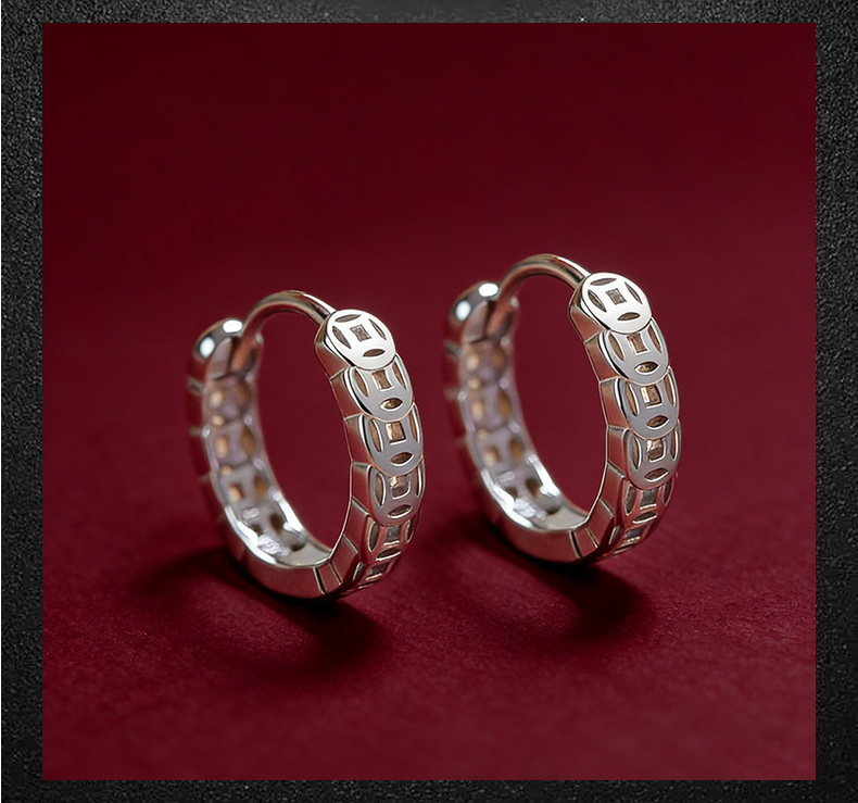 999er Silber Glücksmünz-Ohrringe, durchbrochenes Premium-Design