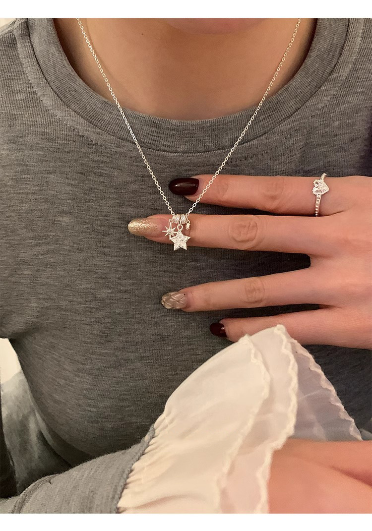 S925 sterling silver star necklace, elegant Korean style design