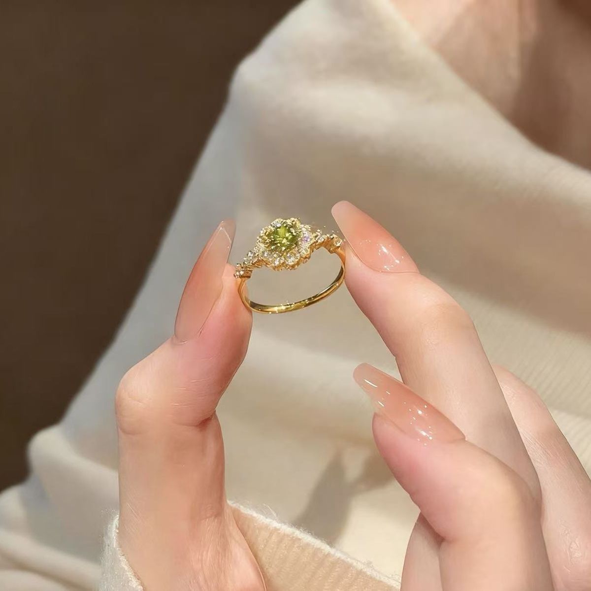 Vintage French olive green adjustable ring