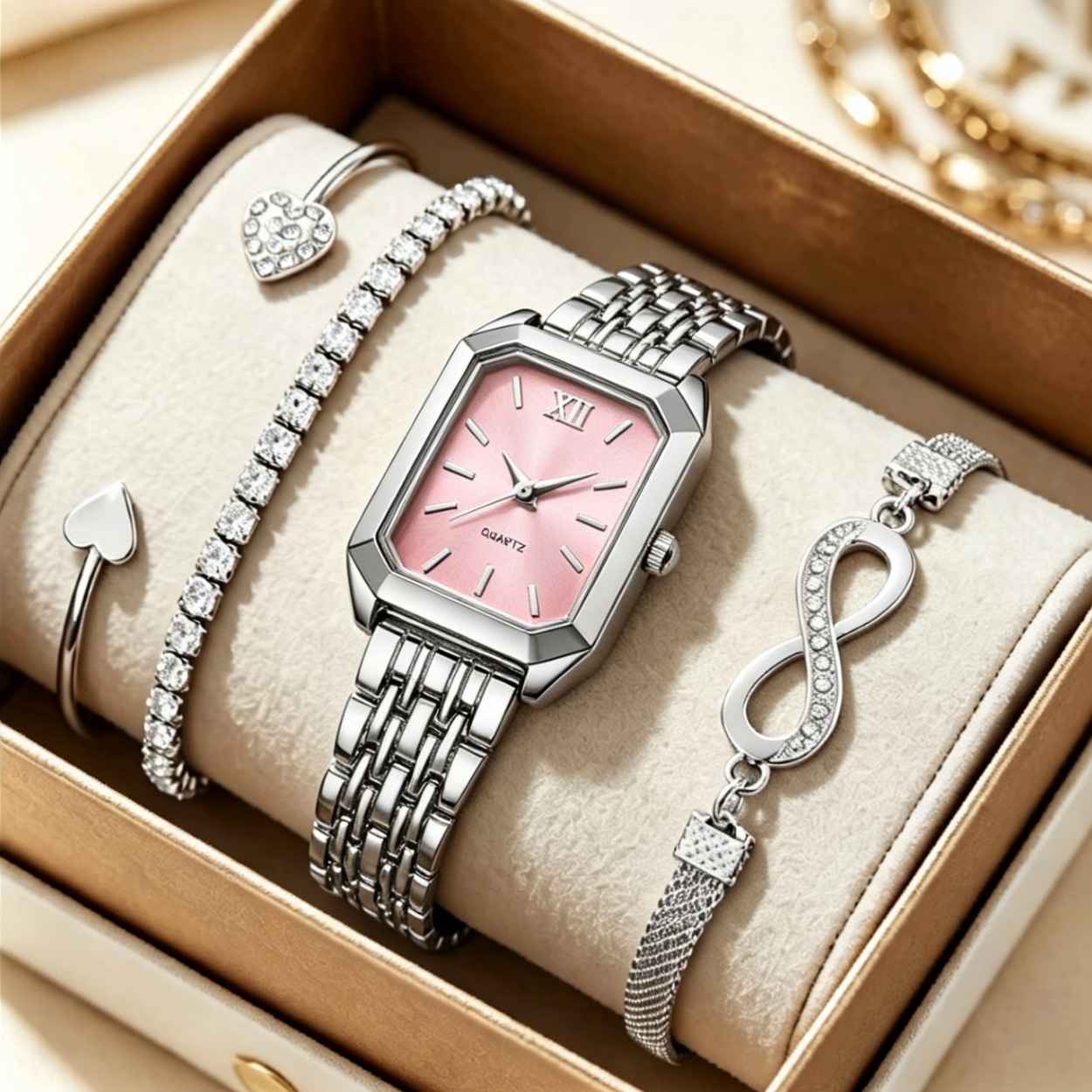 Women's Square Quartz Watch Luxury Steel Strap