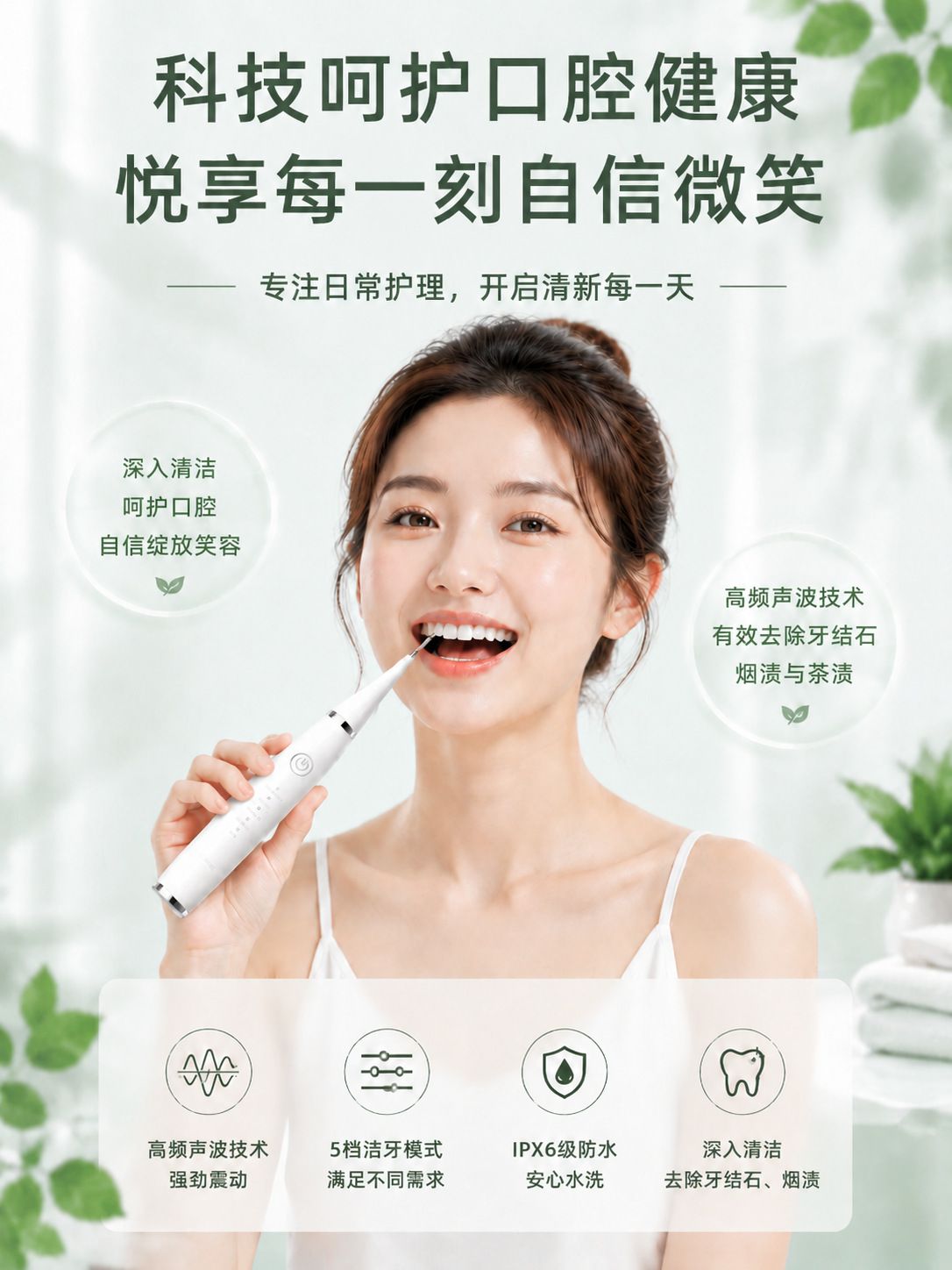 Home ultrasonic teeth cleaner, 5-speed, 2-in-1 tartar removal