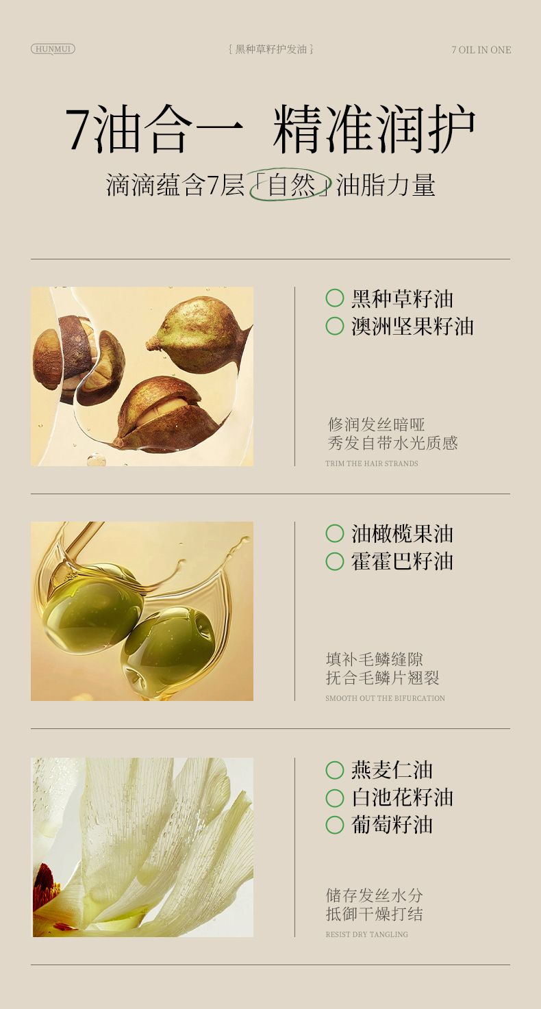 韩伦美羽黑种草籽护发油保湿护发抚顺毛躁柔顺秀发亮泽护发精油