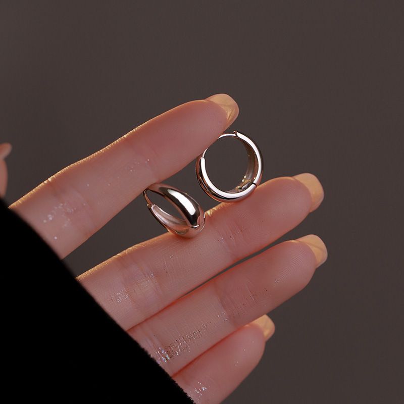 S999 sterling silver round earrings simple bright style