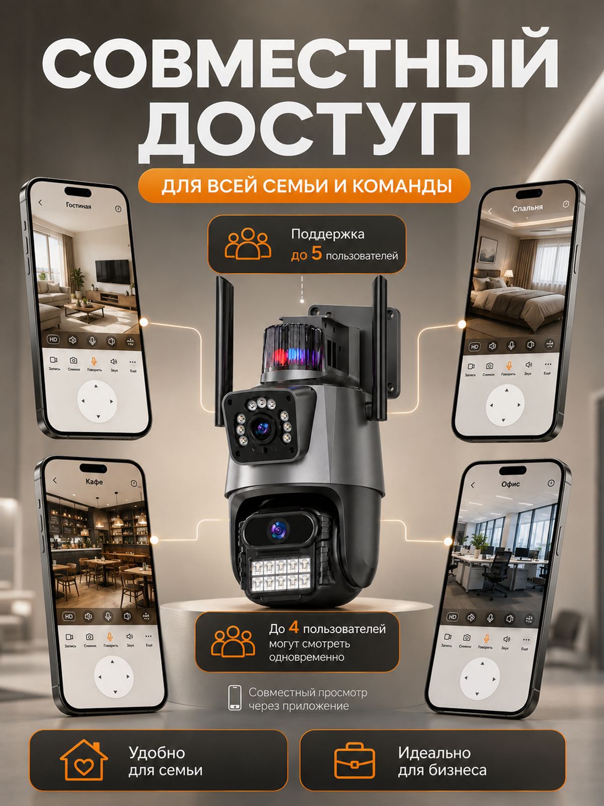 WiFi surveillance camera with night vision, full color, smart