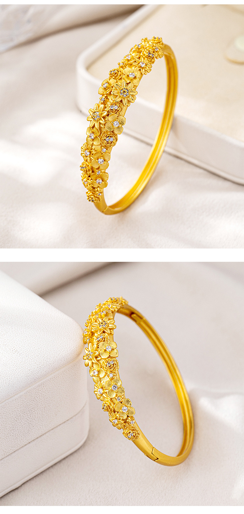 Chinesischer Stil Sand Gold Armband Diamant Blumenschloss