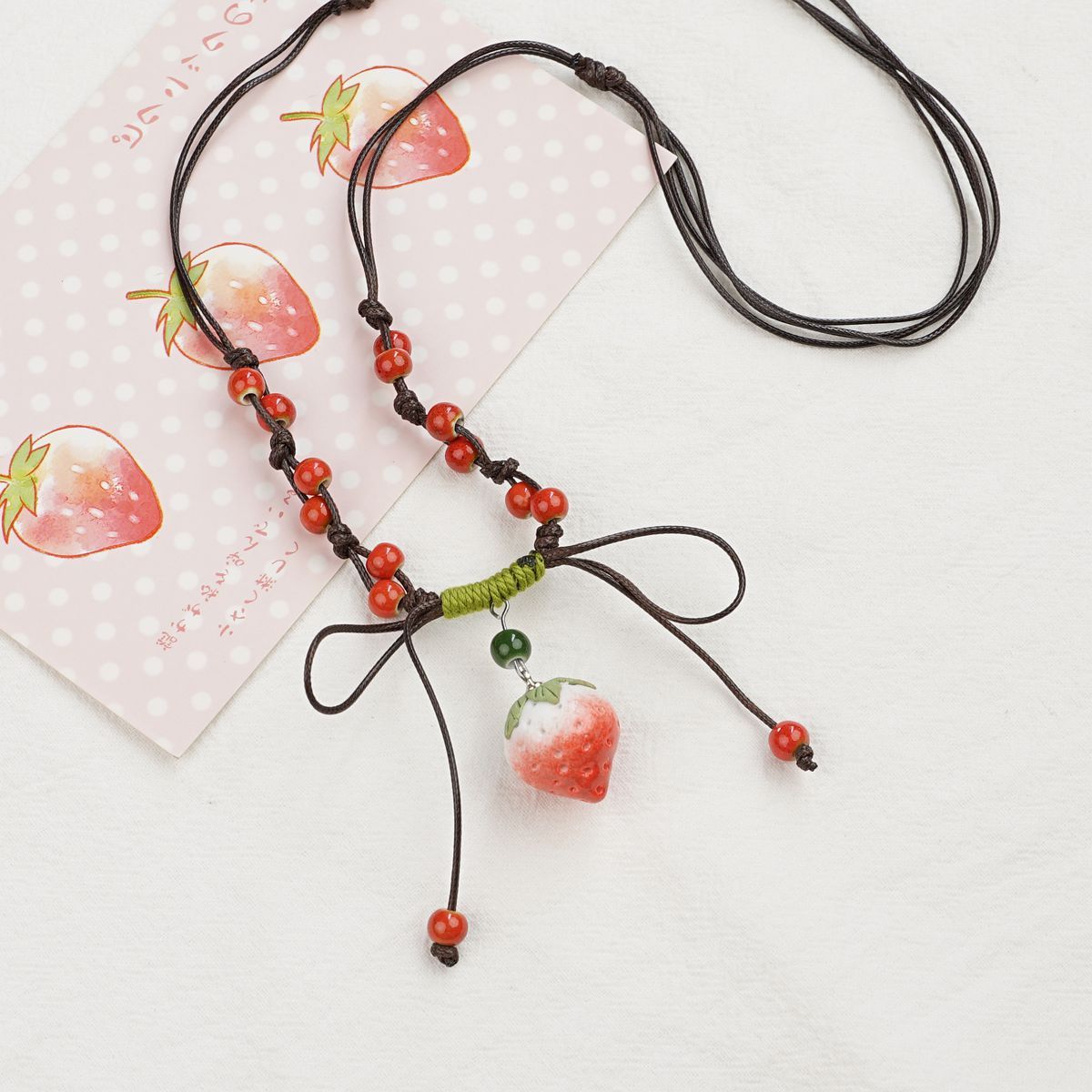 Jingdezhen ceramic mushroom pendant, Chinese style long sweater chain