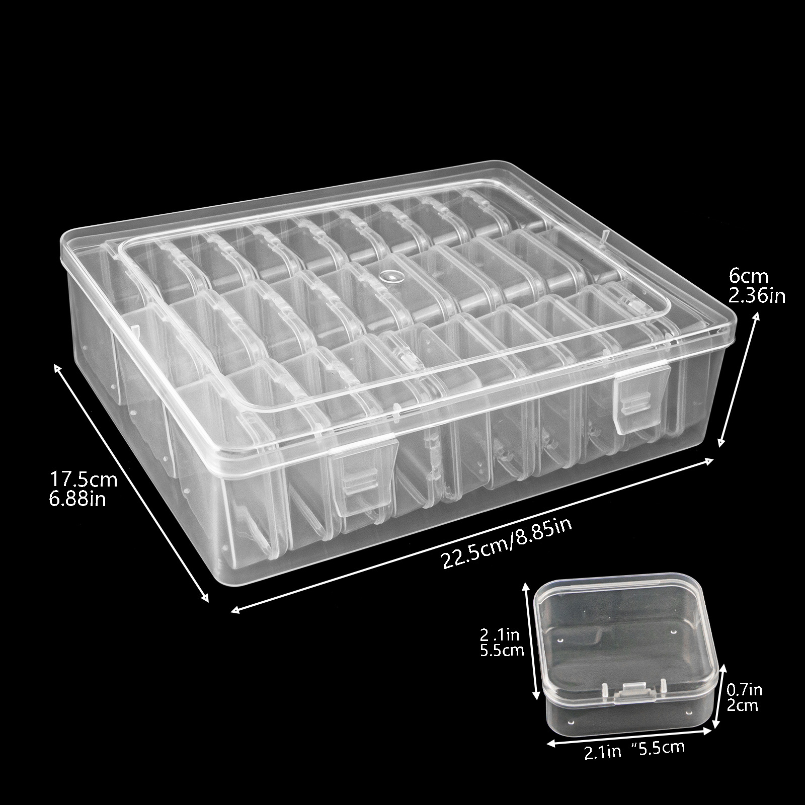 Clear plastic storage box set, square shape, desktop organizer