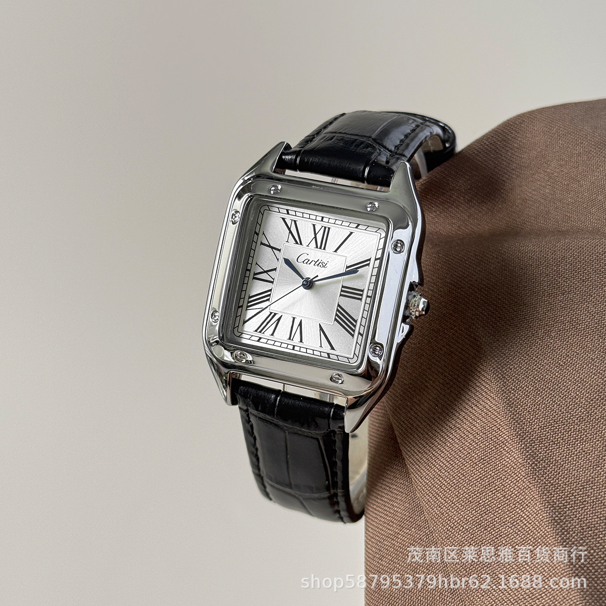 Cartisi men's wristwatch, square, roman numerals, leather strap