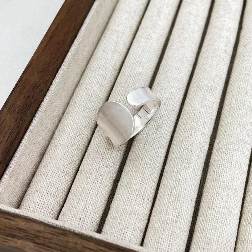 S925 Sterling Silver Asymmetric Wide Ring, Brushed Design, Women's