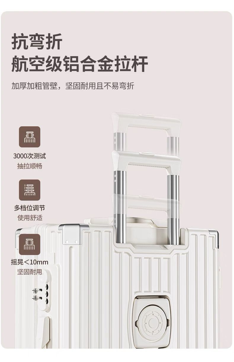 Women's suitcase, multifunctional, silent wheels, combination lock, rechargeable