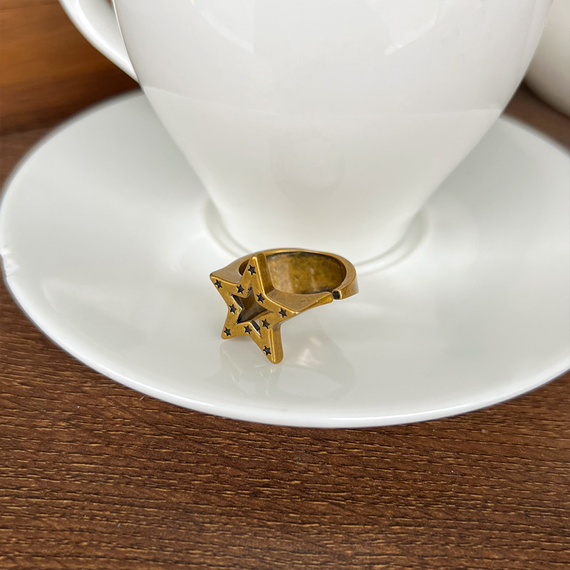 Five-pointed star 925 silver ring, hip-hop design