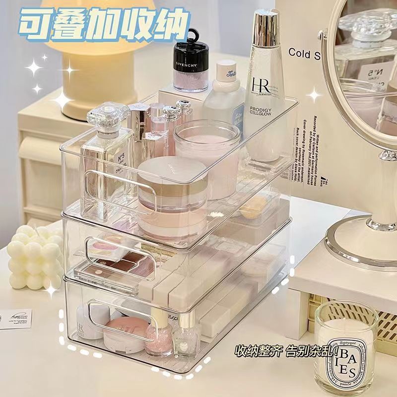 Acrylic desktop storage box, transparent, for cosmetics and skincare