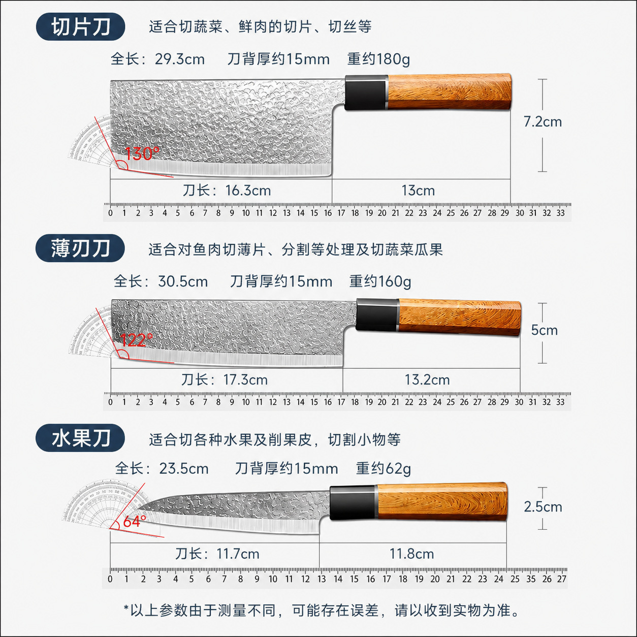 Forged stainless steel kitchen knife set with chef and santoku knives