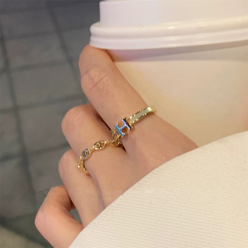 H-letter zircon stackable women's ring