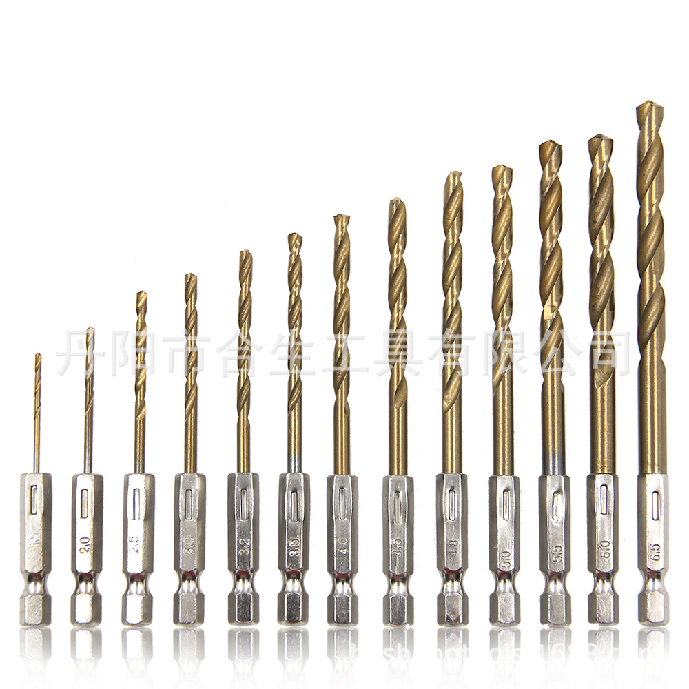 Drill bit set, titanium-coated, 13 pieces, 1.5-6.5mm
