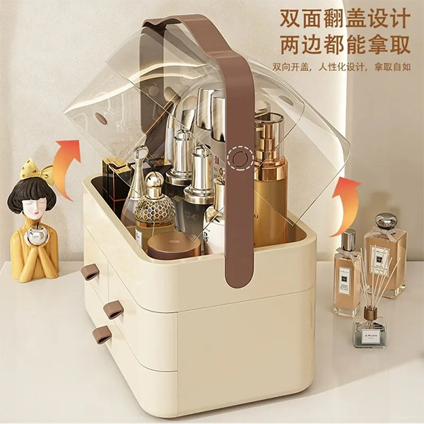 Double-door cosmetics storage box with drawers