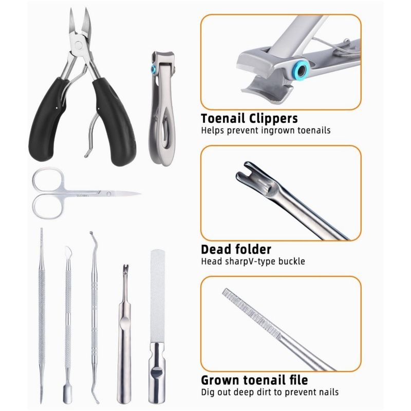 Stainless steel nail clipper set, 8-piece, ingrown toenail pedicure