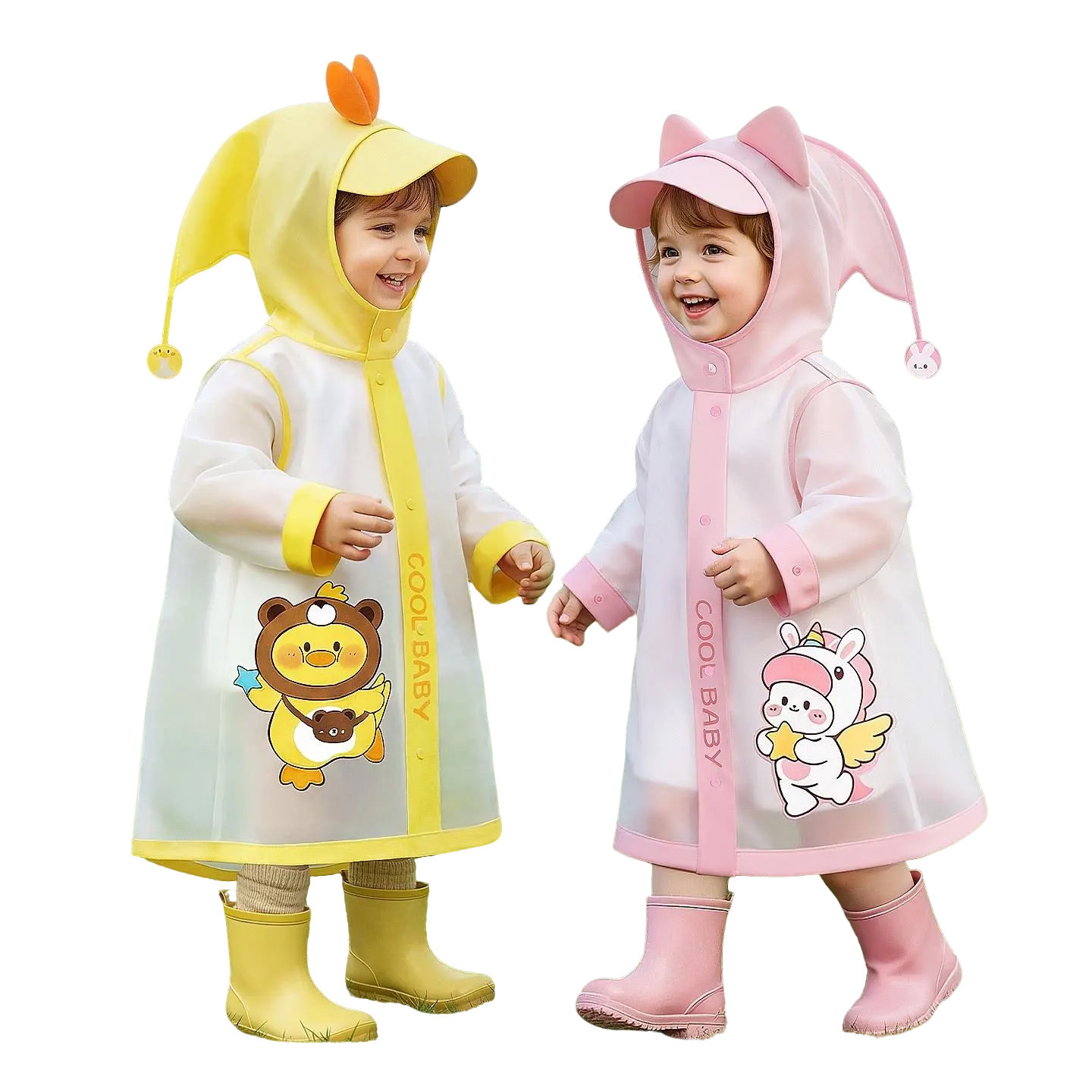 Beimei Kinder-Regenmantel 3-6 Jahre, EVA mit Schultaschenöffnung