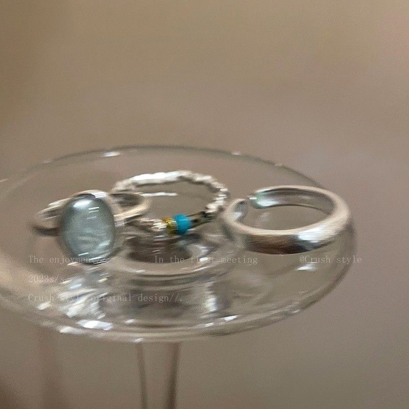 Natural stone and silver open ring, minimalist style