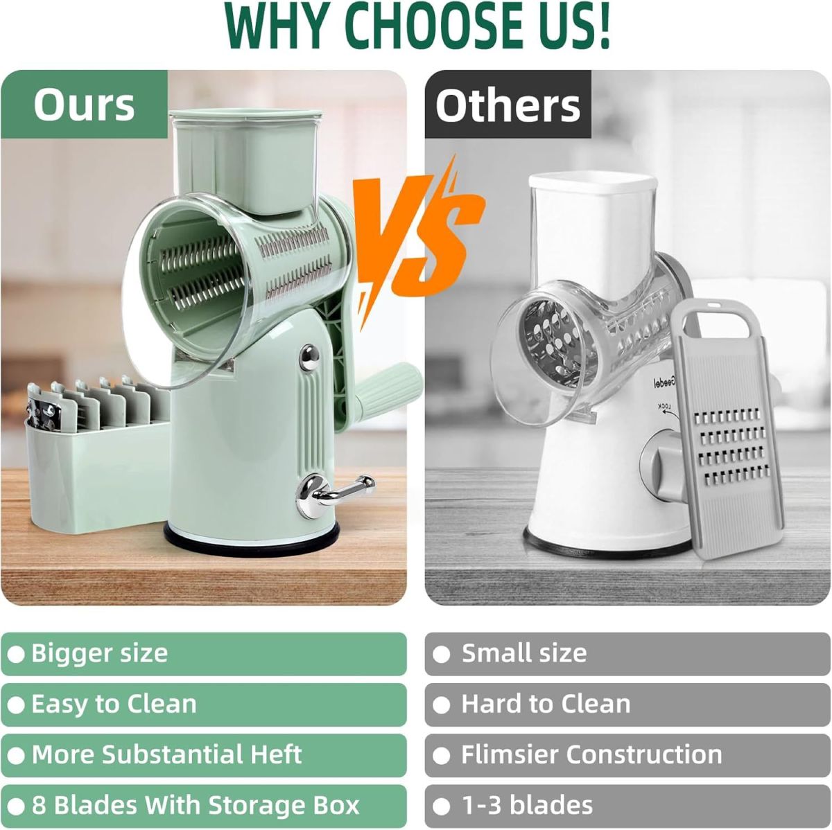 Multi-function vegetable cutter with hand-crank roller, slicer and grater