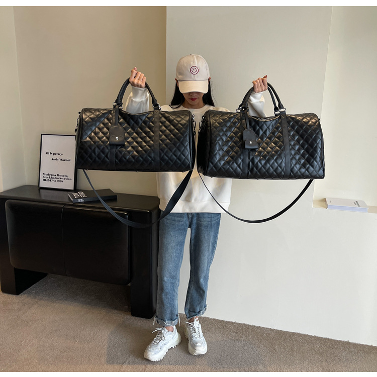 Travel duffel bag PU checkered, large capacity, waterproof