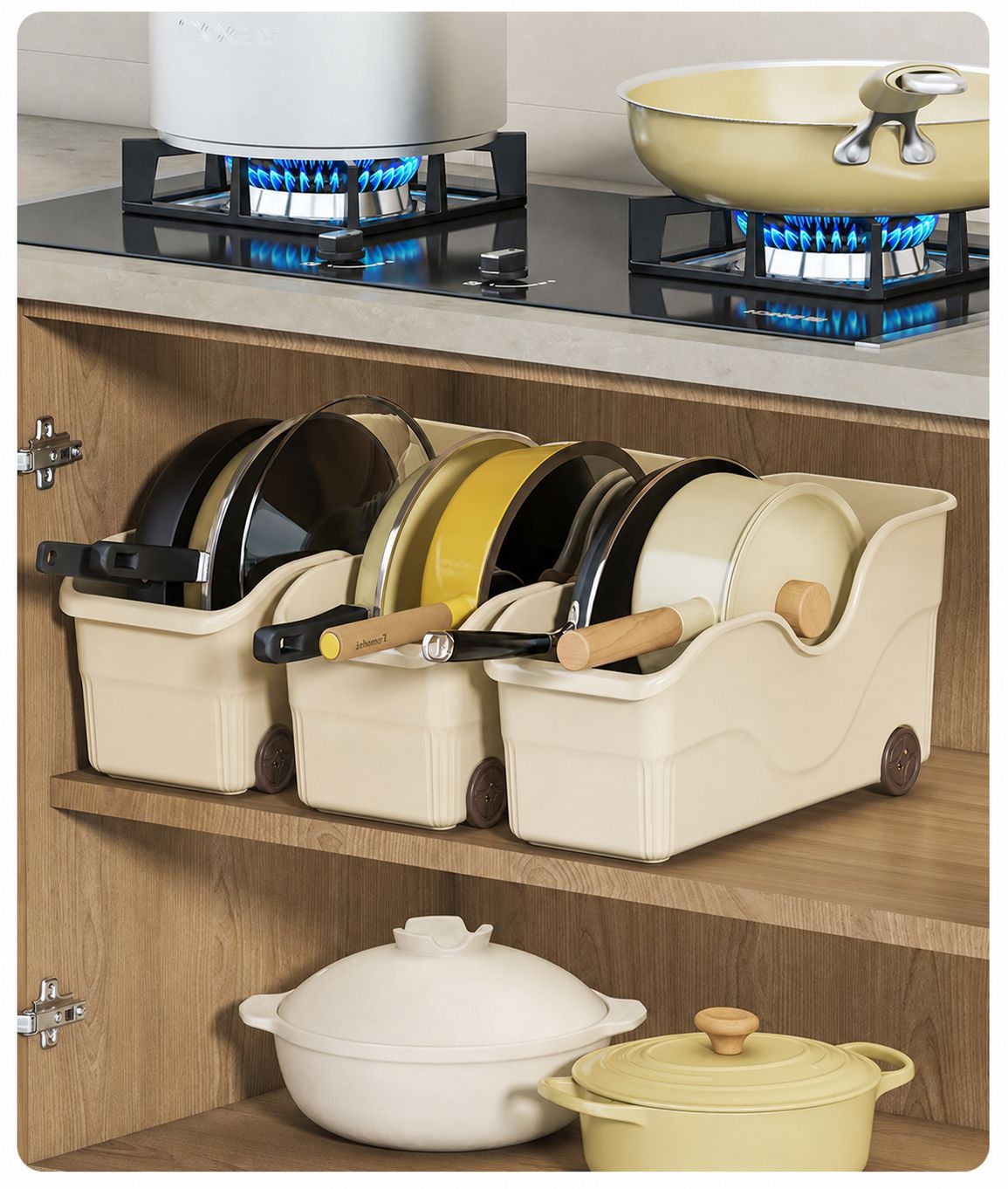 Kitchen storage box with wheels, plastic