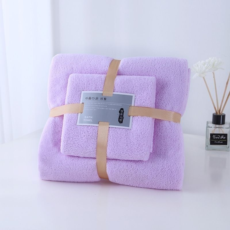 Mercan kadife banyo havlı seti, 2 parça, emici ve yumuşak