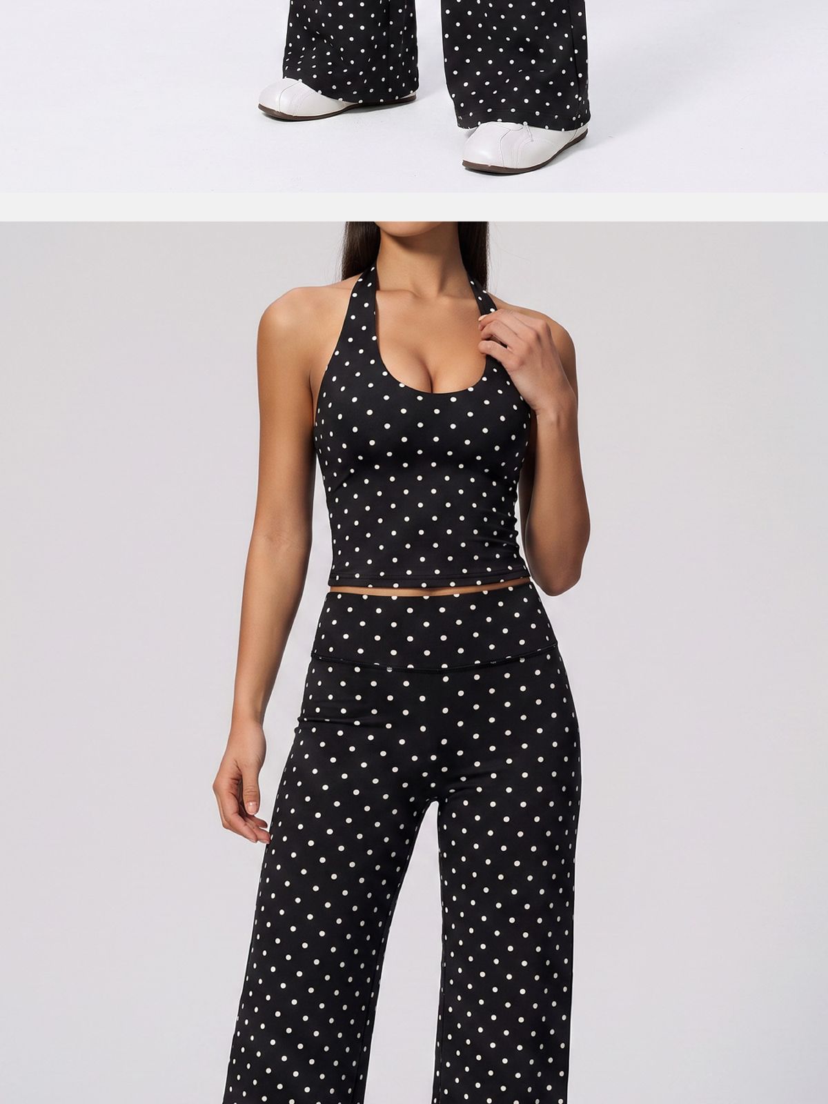 Yoga sports set deep V neck elastic patterned design