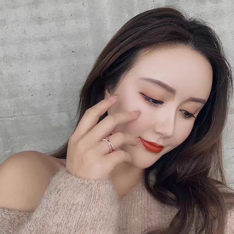 简约交叉锆石食指戒指女 ins潮网红时尚个性可调节微镶玫瑰金指环
