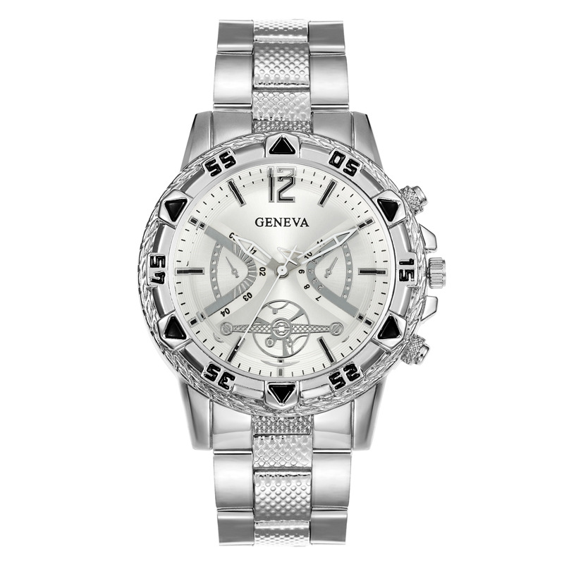 Men's wristwatch, steel strap, quartz, large dial