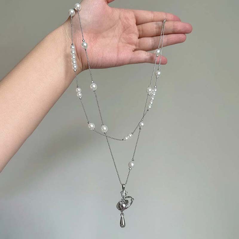 Pearl necklace with detachable chain, stackable design, high quality
