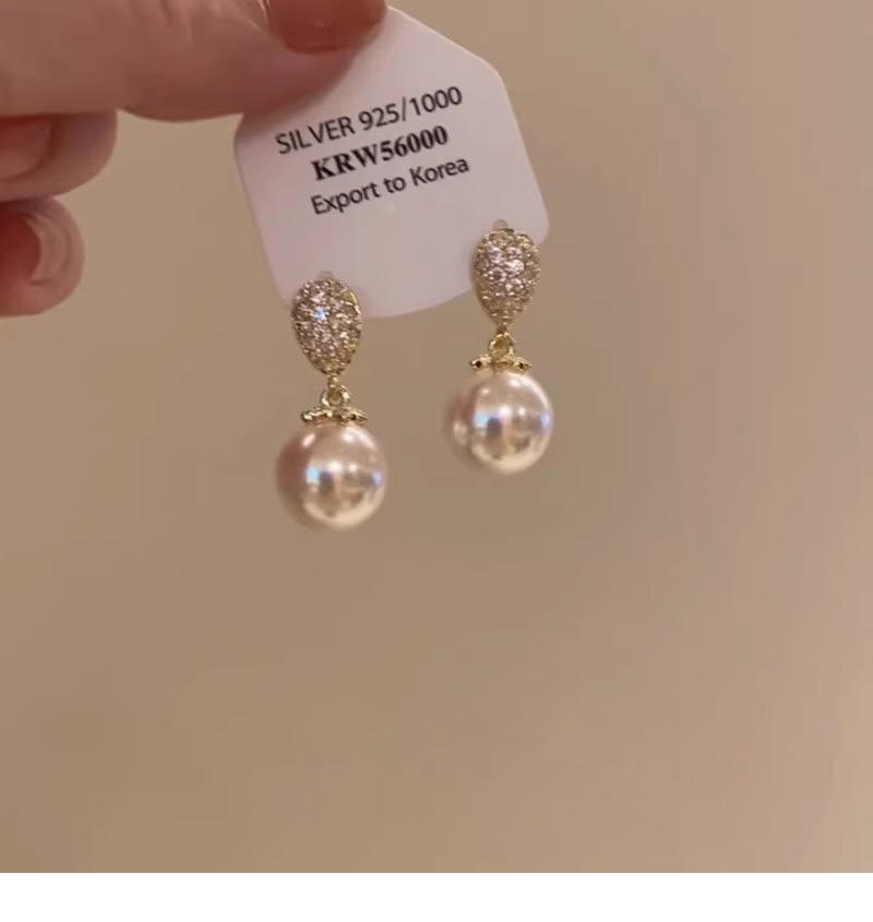 Pearl earrings, S925 silver studs, zircon accents
