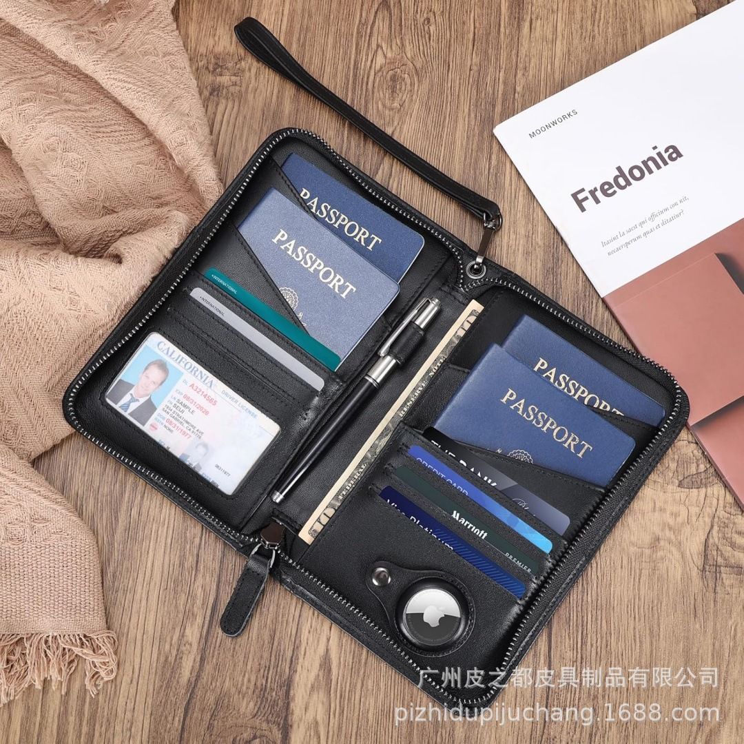 Passport wallet, multifunctional, cowhide, zipper