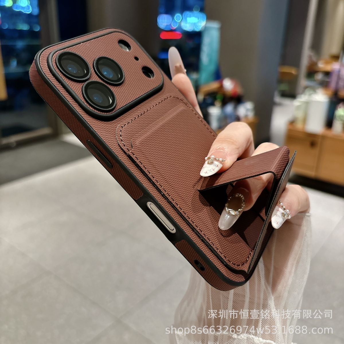 iPhone 17 phone case, fabric texture, card slot, foldable stand