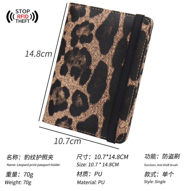 Pasaport tutucu, RFID anti-manyetik, leopar desen, çoklu kart yuvası