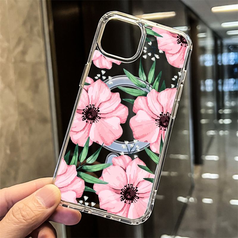 Apple iPhone 16E magnetic case, purple flower pattern TPU+PC