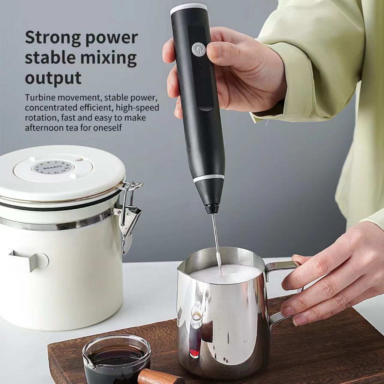 Elektrischer Handmixer, Edelstahl, Mini tragbar für Eier und Getränke