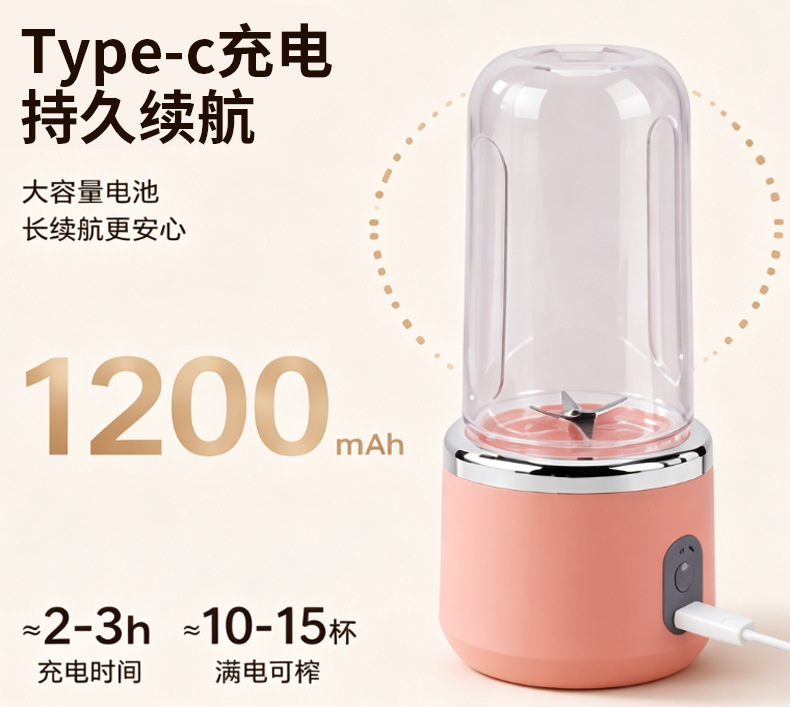 USB rechargeable portable blender, mini wireless juice cup