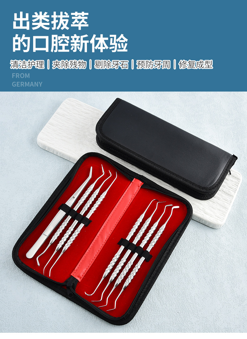 Dental tool set 8-piece, stainless steel, tartar cleaning