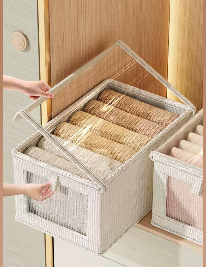 Clothing storage box cotton linen, foldable wardrobe organizer