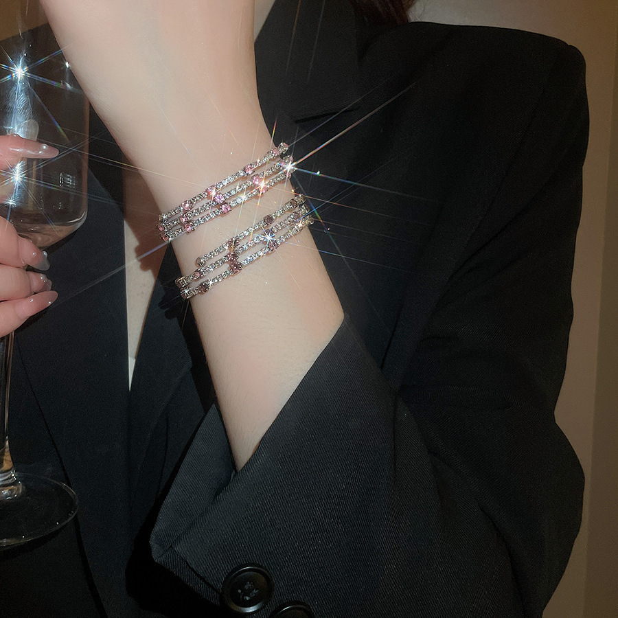 Mehrschichtiges elastisches Strass-Armband, Roségold