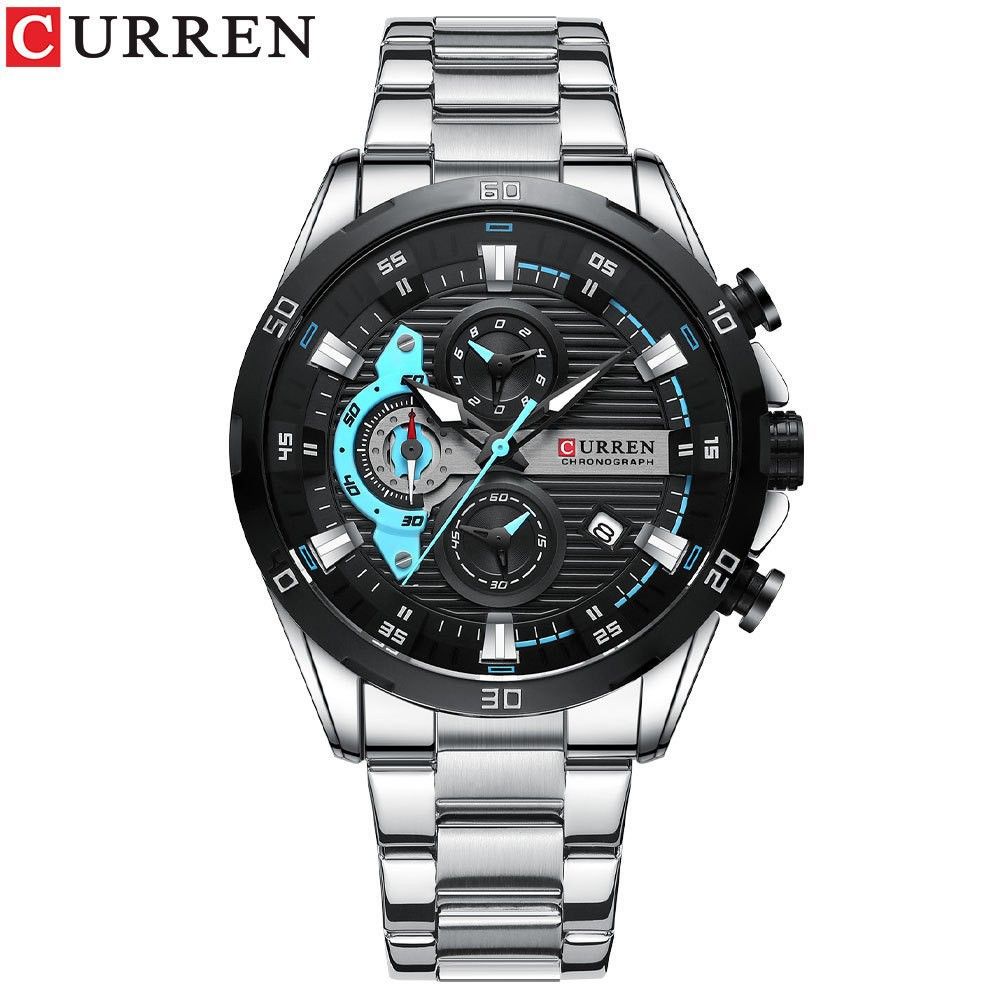 Curren 8402 erkek kuvars saati, su geçirmez, gece ışığı, çelik kayış