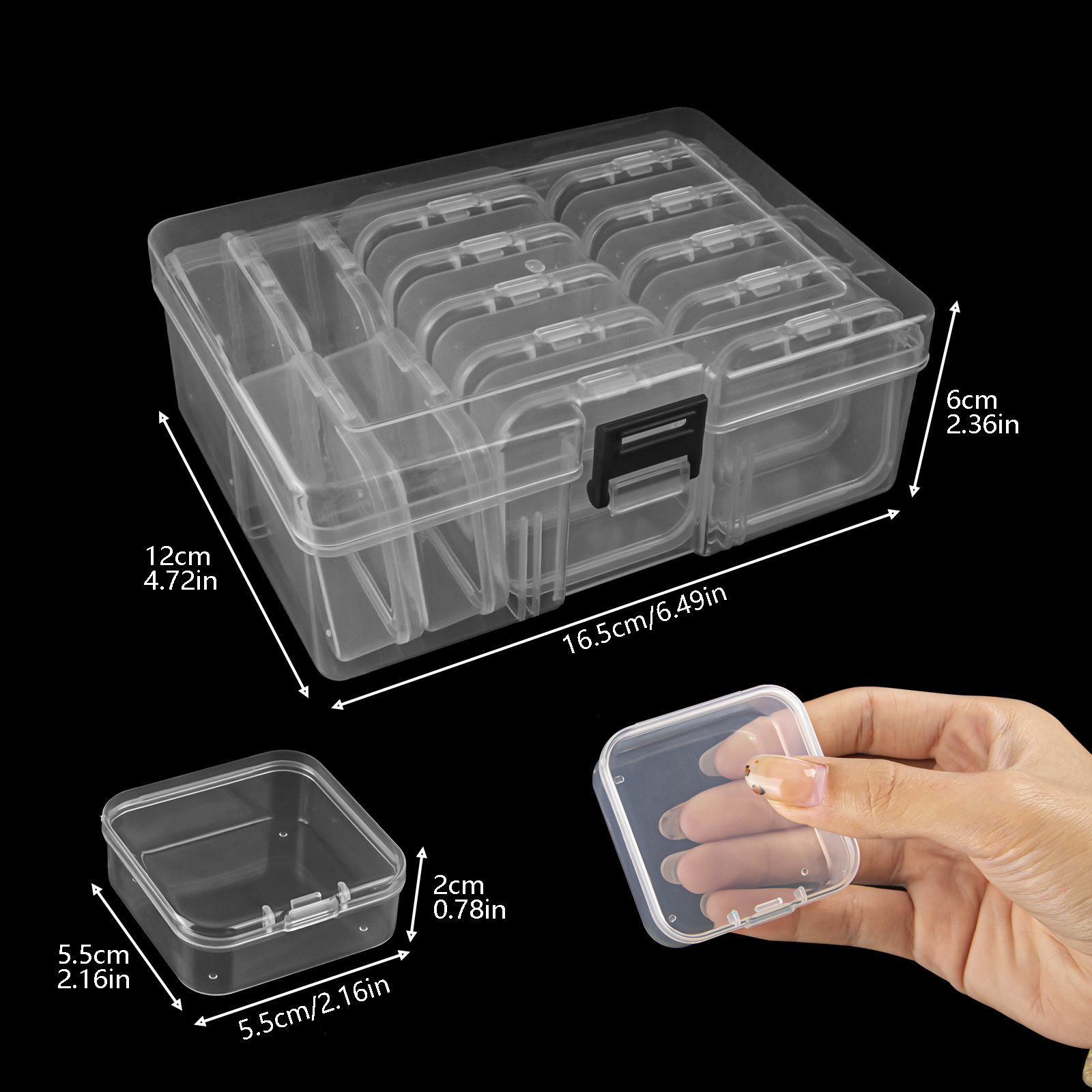Clear plastic storage box set, square shape, desktop organizer