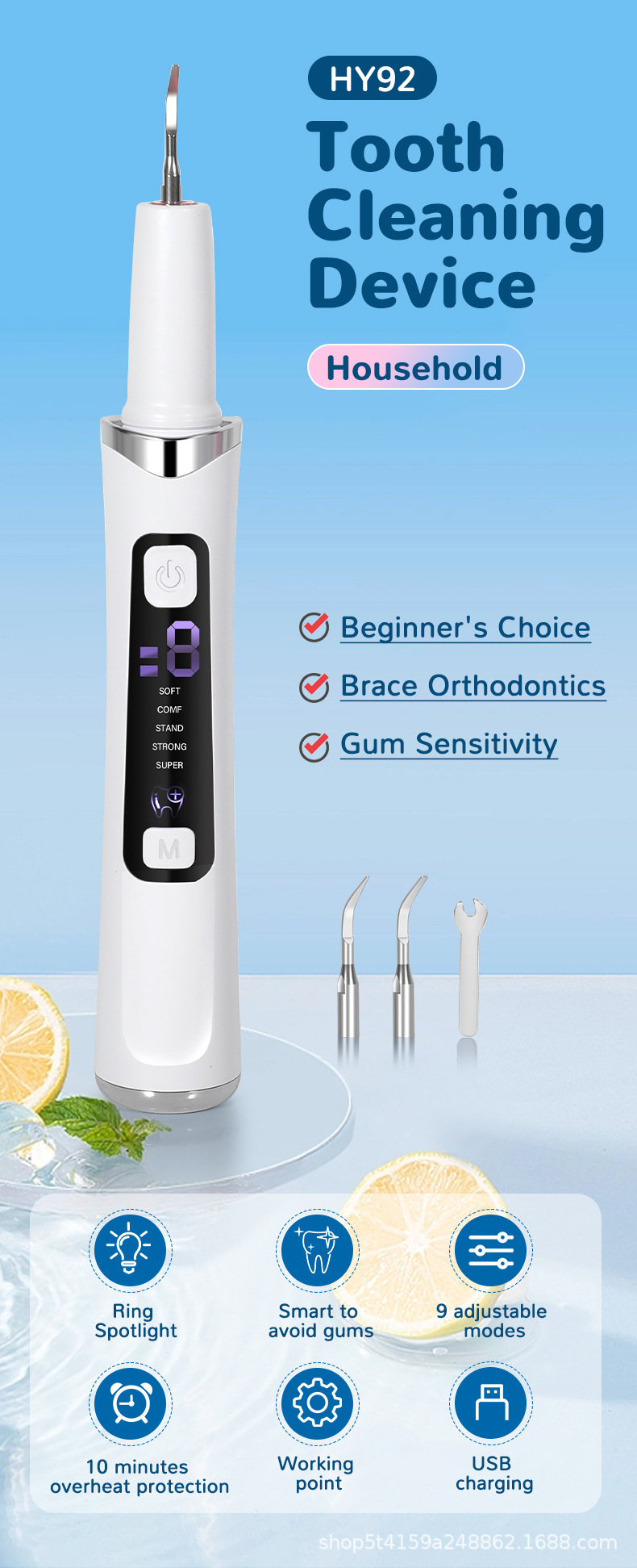 Ultrasonic dental scaler, portable, household