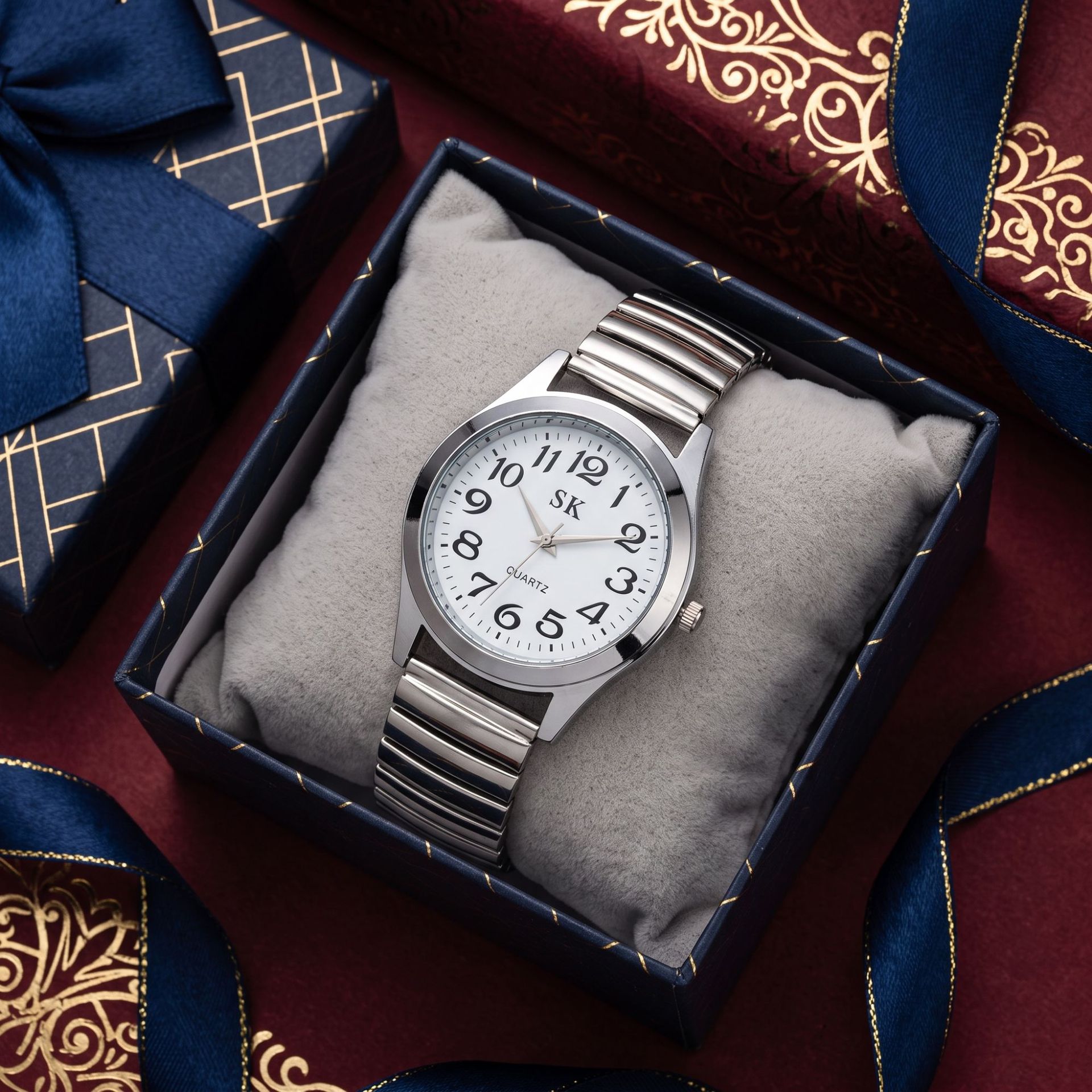 Seniorenuhr mit großen Ziffern, elastisches Band, Quarz