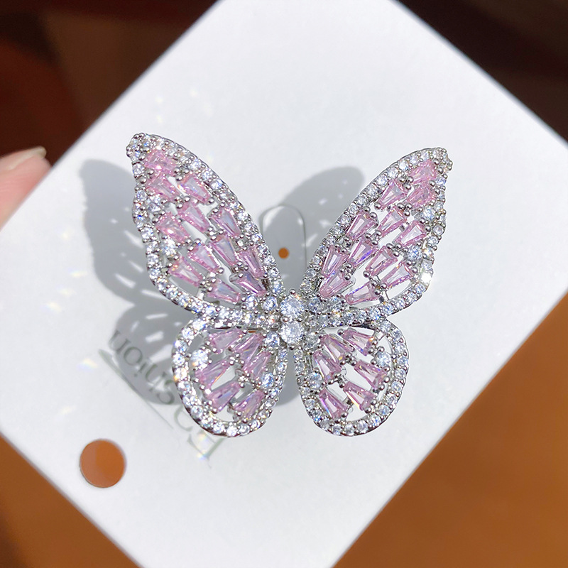 Copper butterfly ring with zirconia stones, adjustable size
